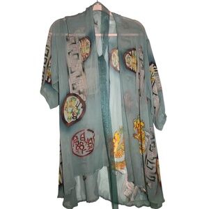 Silk dragon asian motif short semi sheer robe/ short kimono